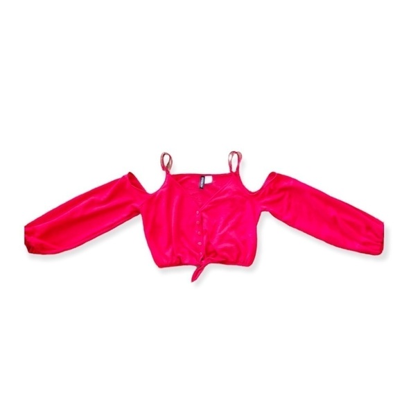 Divided H&M crop top long sleeve cold shoulder SMALL red - Picture 5 of 9